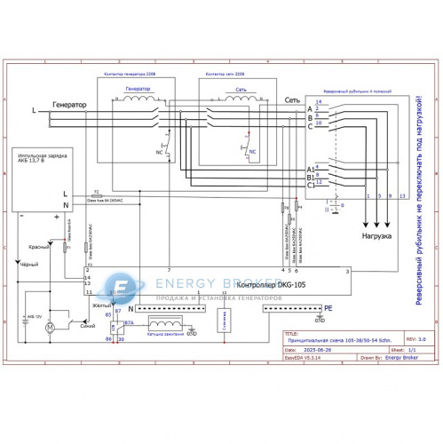 Схема принципиальная для Блок АВР RUEnergy 105-38/50-54 Schn с байпасом